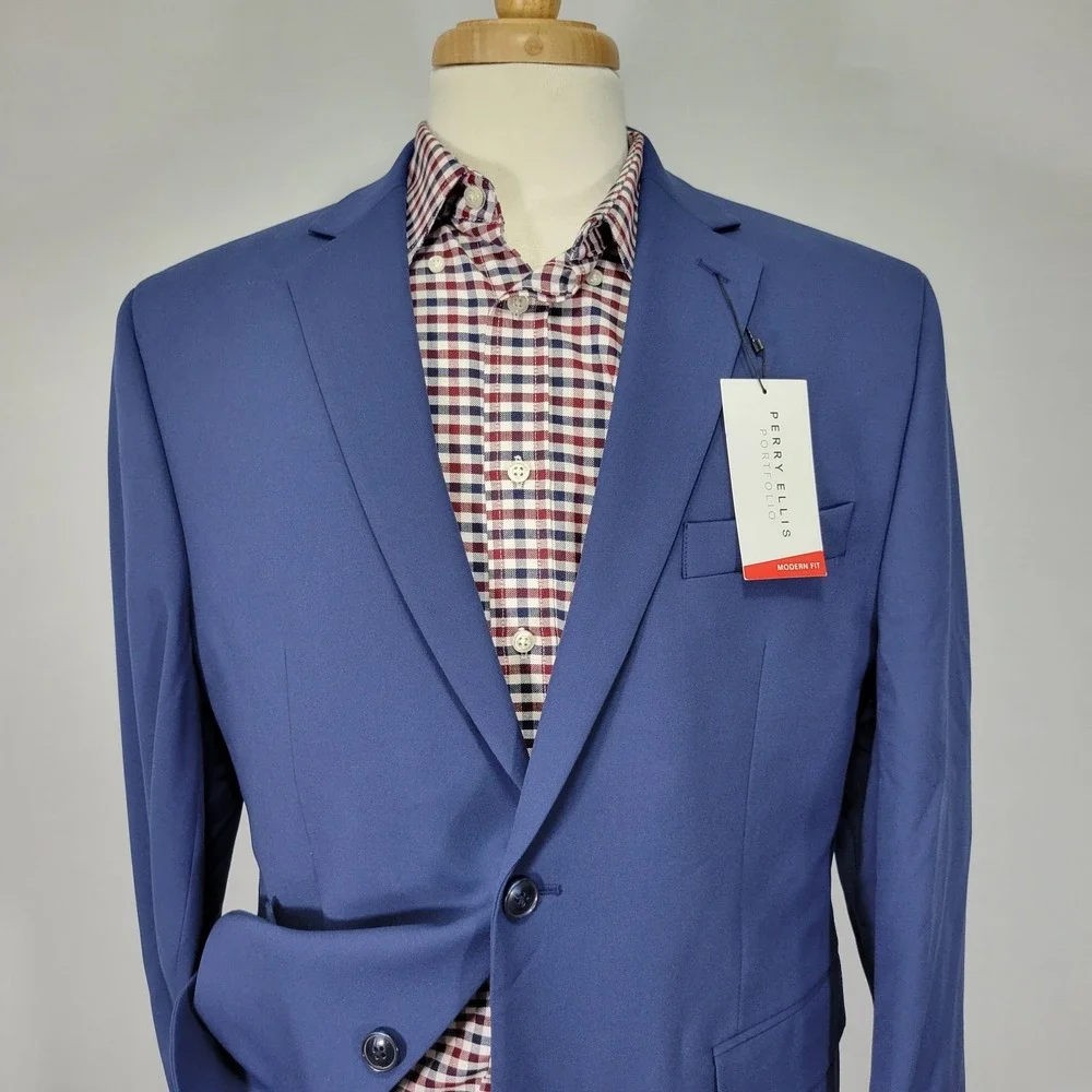 Perry Ellis Portfolio Men's Sport‎ Coat Blazer Two Button Blue Stretch 42S NEW